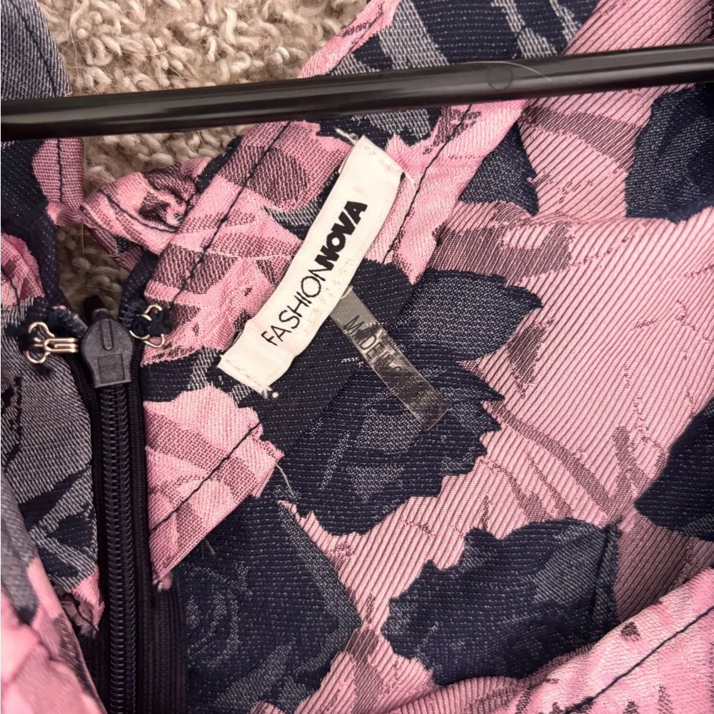 Fashion Nova Pink and Black Floral Midi Dress - Picture 2 of 5